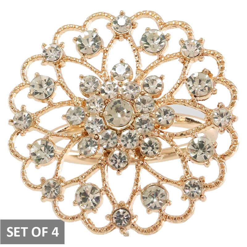 DIAMOND/GOLD NAPKIN RING SET/4