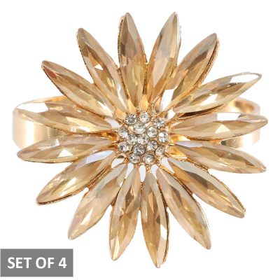 GOLD FLOWER NAPKIN RING SET/4