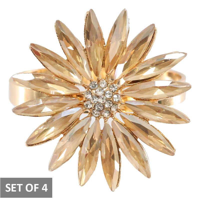 GOLD FLOWER NAPKIN RING SET/4