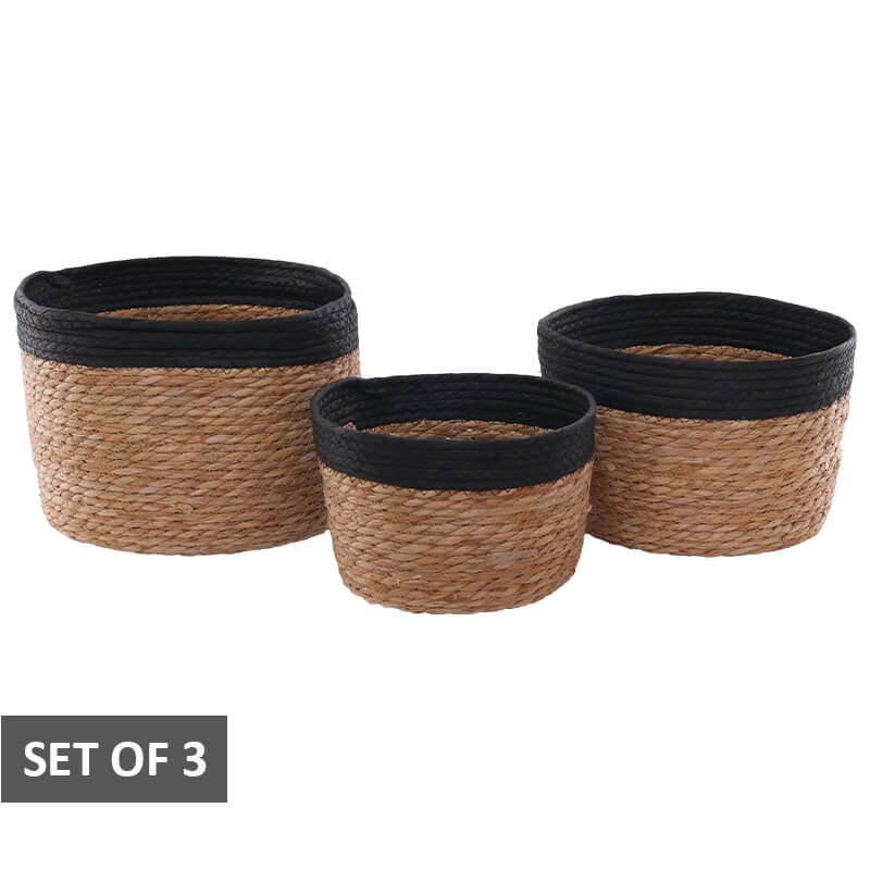 WOVEN BASKET BEIGE/BLACK SET/3