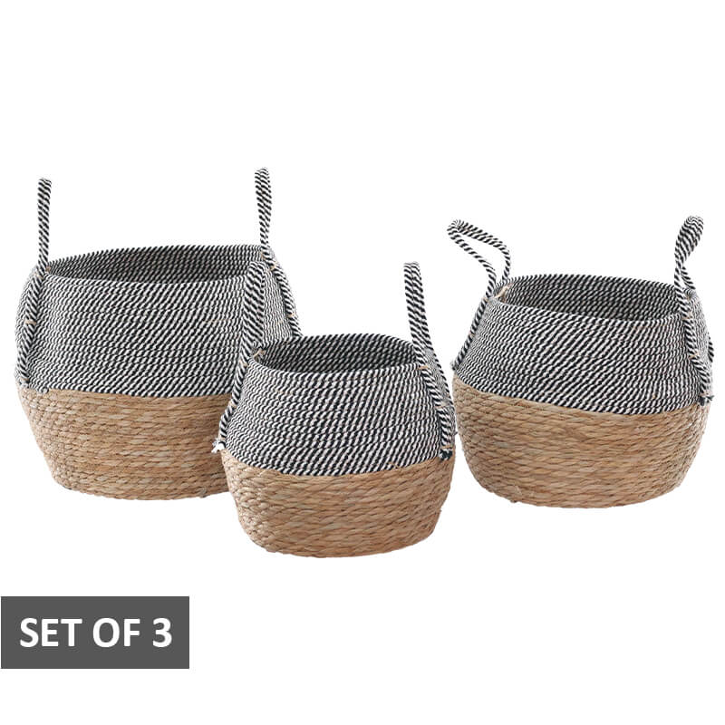 WOVEN BASKET BLACK STRIPE SET/3